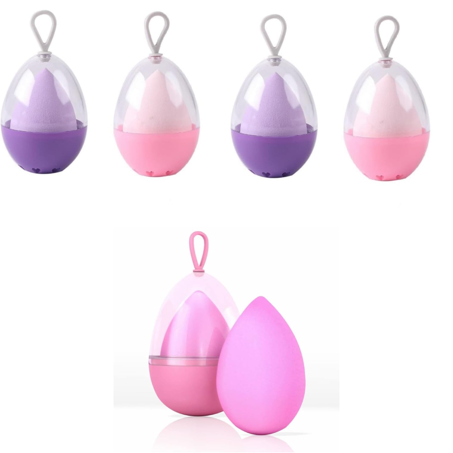 FEELHIGH Makeup Sponge Holder Set Beauty Blender Sponge & Organizer Kit For Women,Girls Protective Carrying Case Travel Sponge Blender Container Stand with Dustproof, Washable, Reusable (05 pack)