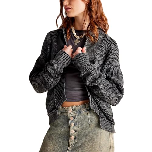 Image of Womens Cropped Cardigan Sweaters Y2k Open Front Cardigans Long Sleeve Oversized Fall Sweater Trendy