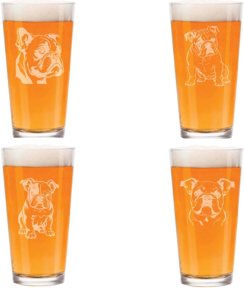 MIP 16 oz Beer Pint Glass Gift Set Of 4 Bulldog Collection