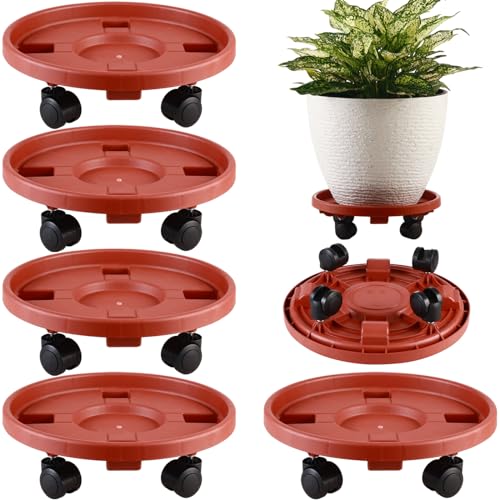 Kvyusflourish KF2230 5 Packs Large Plant Caddy With Wheels 13 Inch Rolling Plant Stands Heavy-Duty Plastic Plant Roller Base Pot Movers Plant Saucer On Wheels Indoor Outdoor Plant Dolly With Casters Planter Tray Coaster Red thumb #7
