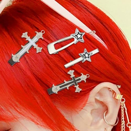 6Pcs Y2K Silver Hair Clips Metal Star Hair Clips 16 Shapes Pentagram Barrettes Kawaii Non Slip Hairpin 2000s Y2K Hair Accessories for Women Girls for Daily Wear or Party — 사진 2