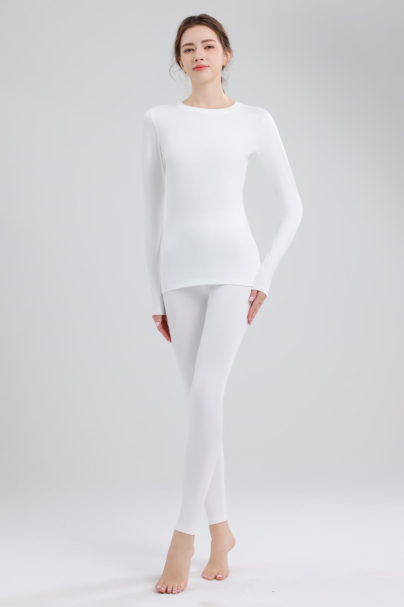 HiZiTi Intimo Termico Donna Maglia Lunga Tuta Invernale Biancheria Termici Abbigliamento Termica Completo Leggings Magliette Calze Pantaloni Termiche Completo Sci Donna Nero Bianca
