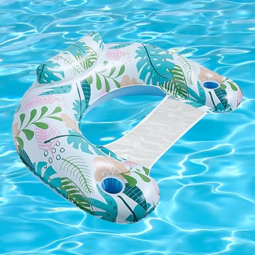 Ajuanbazha Hamaca de Agua 4 en 1 para Piscina, Flotadores Inflables Multifuncionales, Silla Flotante y Colchoneta Hinchable para Adultos y Niños (Color Claro)