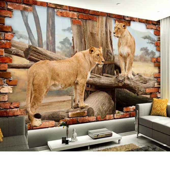 Papier peint 3D lion design grand format salon 200 x 140 cm