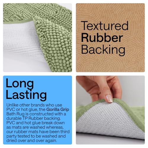Image of Gorilla Grip Luxury Chenille Bathroom Rug Mat, 48x24, Extra Soft and Absorbent Shaggy Rugs, Machine Wash and Dry, Perfect Plush Carpet Mats for Tub, Shower, and Bath Room, Sage Green