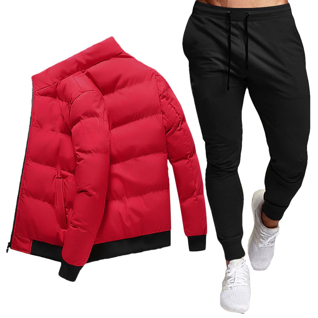 Momuk Set Tuta Uomo Inverno 2 Pezzi Completi Full Zip Leggero Caldo Cotone Cappotto + Pantaloni da Jogging Tuta da Ginnastica