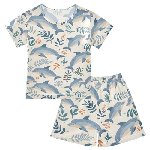 ALAZA Dolphin Coral Reef Fish Pajamas Short Sleeve 2 Piece Sleepwear Top and Bottom Pajama Set Unisex