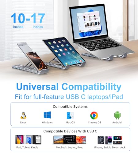 Umaniy M61 USB C to USB Hub Portable Laptop Stand, Aluminum 4 Ports USB3.0 Multiport Adapter Adjustable Laptop Docking Station Stand Compatible with MacBook Pro/Air, Chromebook, Keyboard, Mouse, HDD - image 6