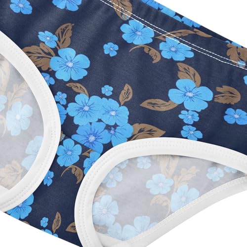 Cotton Toddler Underwear Custom Blue Flowers Leaves Navy Panties for Girl Florals Briefs Kids Undies 2t4