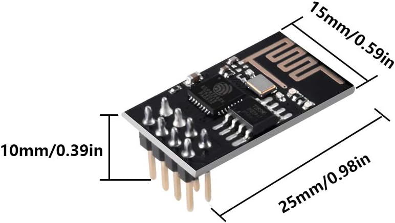 ESP8266 ESP-01 module with dimensions labeled