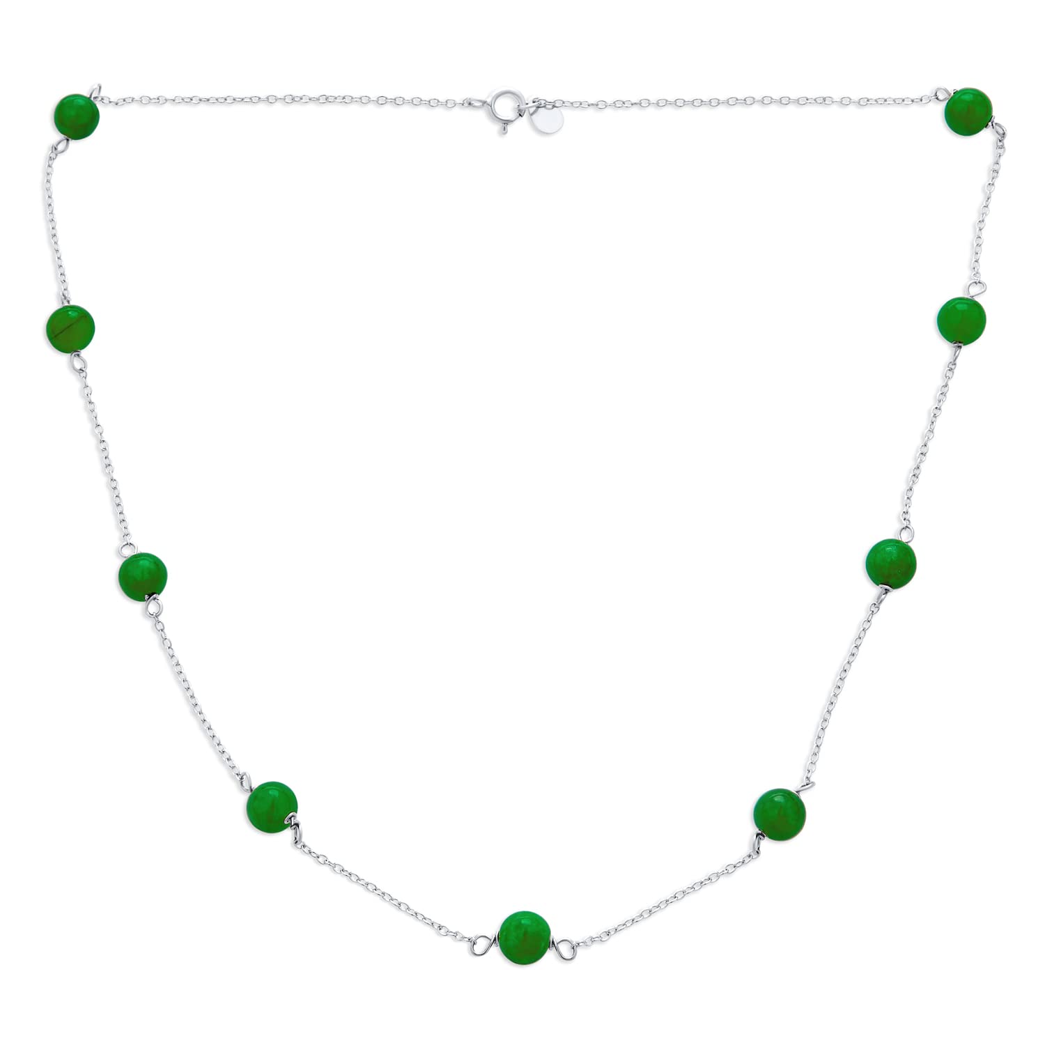 Bling Jewelry Collier Délicat Et Simple En Jade Vert Véritable Avec Chaîne À Perles Rondes Style Tin Cup Pour Femmes En Argent Sterling .925 Longueur De 16 Pouces