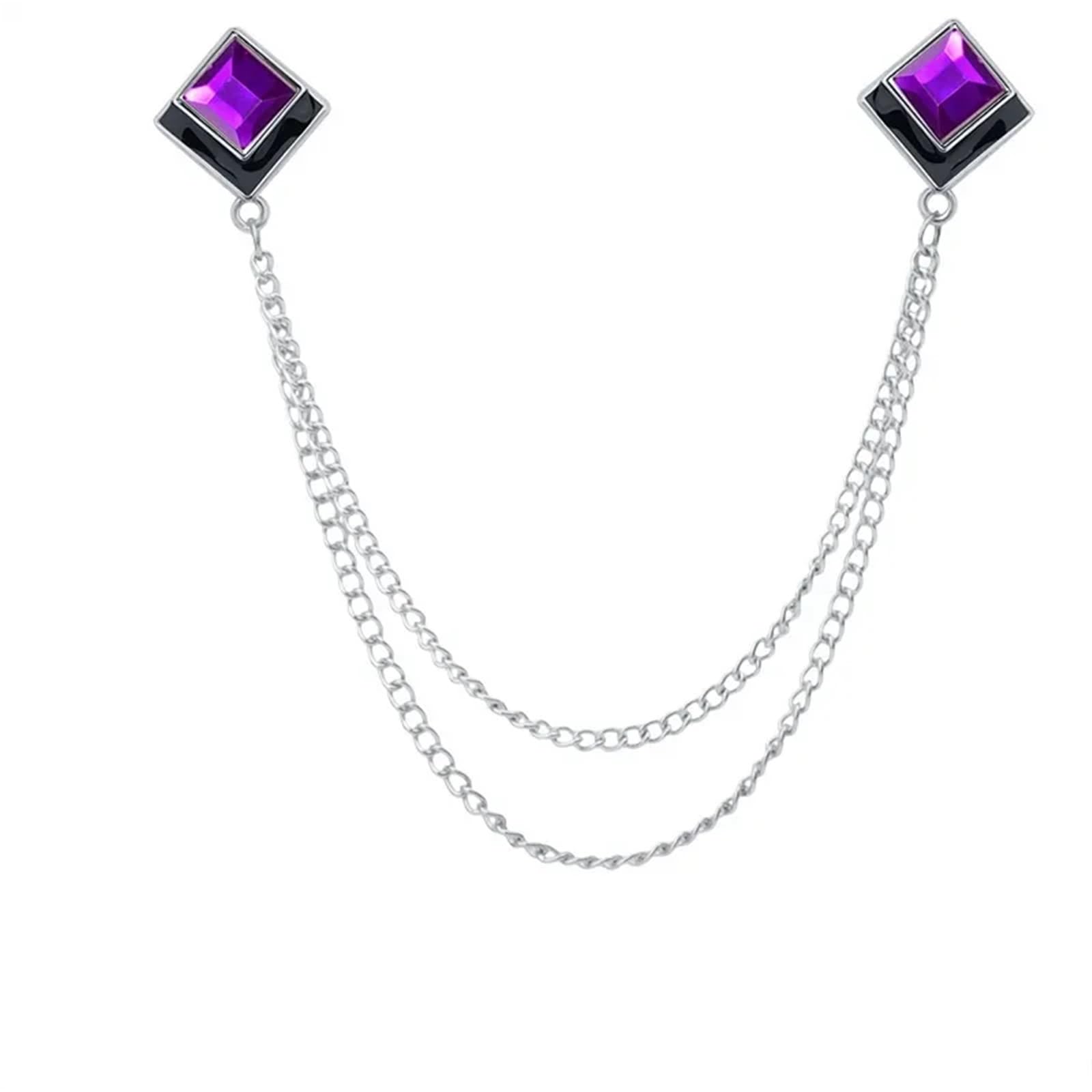 WJLYDM Geometric Crystal Brooch Tassel Chain Lapel Pin Men's Shirt Collar Jewelry Wedding Party Brooches Accessories(Sliver Purple)