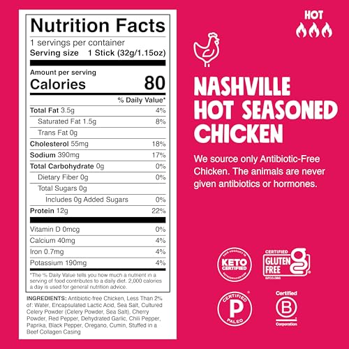 Image of Chomps Nashville Hot Chicken, Antibiotic Free, 10ct, Protein Snack Stick