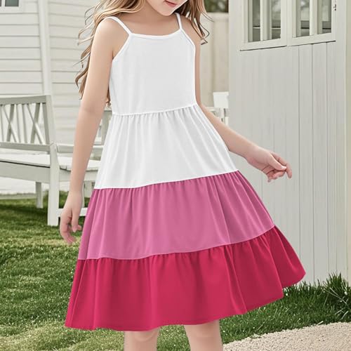 Girl's Summer Boho Dresses Fashion Color Block Spaghetti Strap Dresses Kids Sleeveless Vacation Tiered Flowy Dress4