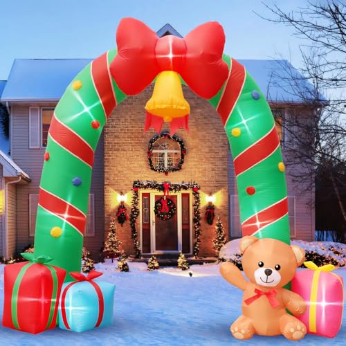 Christmas Candy Cane Archway Inflatables - 10FT with Bow Bells,