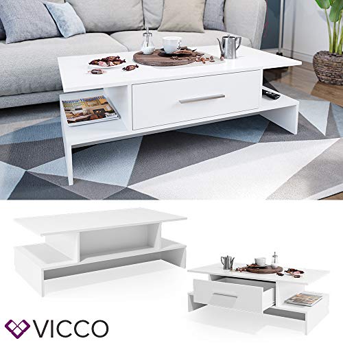 VICCO Couchtisch TADE Weiß Sofatisch Kaffeetisch Beistelltisch Ablage Schublade – Bild 3