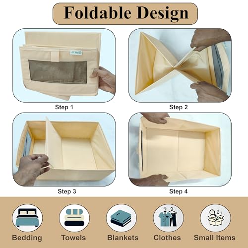 Image of JD FRESH Foldable Cloth Cover Storage Box /Wardrobe Clothes Organizer /Storage Basket /Space Saving Storage /Collapsible Clothes Organizer /Cupboard Storage Boxes for Shirts, Pants (Beige Pack of 1)