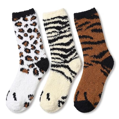 Image of Tipi Toe Womens Fuzzy Crew Socks with Anti Slip Grips Warm Cozy Fluffy Winter Slipper Socks Non Skid Home Socks for Women