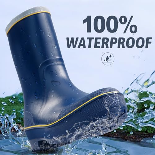 Image of mens rain boots waterproof work boots for men mid-calf deck bootie comfortable garden shoes lightweight chelsea bootie for Gardening Fishing Boating Camping Sailing yellow&blue