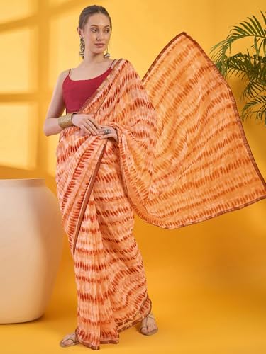 Image of SIRIL Women's Printed Chiffon Saree with Unstitched Blouse Piece