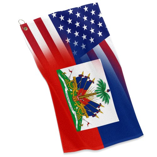 ExpressItBest Golf/Sports Towel - Flag of Haiti & USA - Haitian