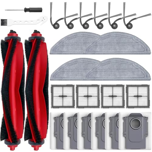 Image of 24 Pack Accessories Compatible with Roborock Q10 S5+, Q10 S5, Q10 X5+, Q10 X5 Vacuum Cleaner, 2 Main Brushes, 6 Side Brushes, 6 Dust Bags, 4 HEPA Filters, 4 Mop Pads,2 Tools