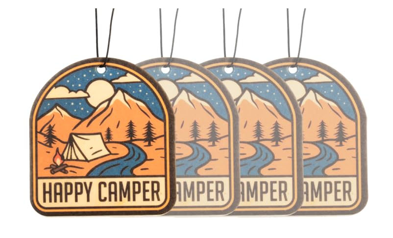 Image of Outdoor Adventure Car Air Freshener 4 Pack Scented With Premium Oils By Fresh Fresheners (Happy Camper)