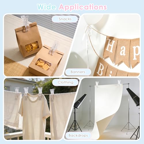 Image of RELBRO Spring Clamps, 3.5 Inch Clear Plastic Clip, Invisible Design, 20 Pcs | ABS Plastic, Anti-slip, Strong Grip, Practical Daily Tools, for Balloon Arch Backdrop Craft Decoration Projects
