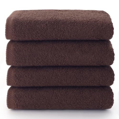 Top Towel - Plus - Serviettes de Bain - 4 Serviettes de Visage ou Bidet - 30 x 50 cm - 100% Coton - Brun