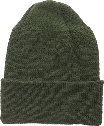 ARMYU Military Genuine GI Watch Cap Warm Winter USN Wool Beanie Solid Cuffed Army Hat (Olive Drab)