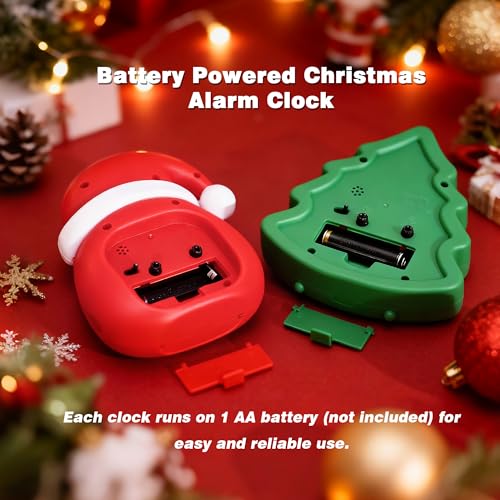 Image of AYRELY Christmas Alarm Clock Gift Set - 2 Silent Analog Clocks (Santa Hat & Christmas Tree), Ready-to-Gift Holiday Edition for Kids & Family, with Festive Gift Box