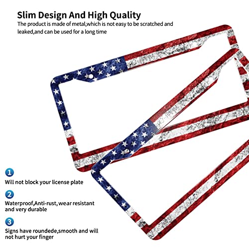Patriotic American Flag License Plate Frame 1 Pcs Quality Usa Flag Design License Plate Retro American Flag Patriot Novelty Aluminum License Plate Frames For Men And Women License Plate Cover #TOP2