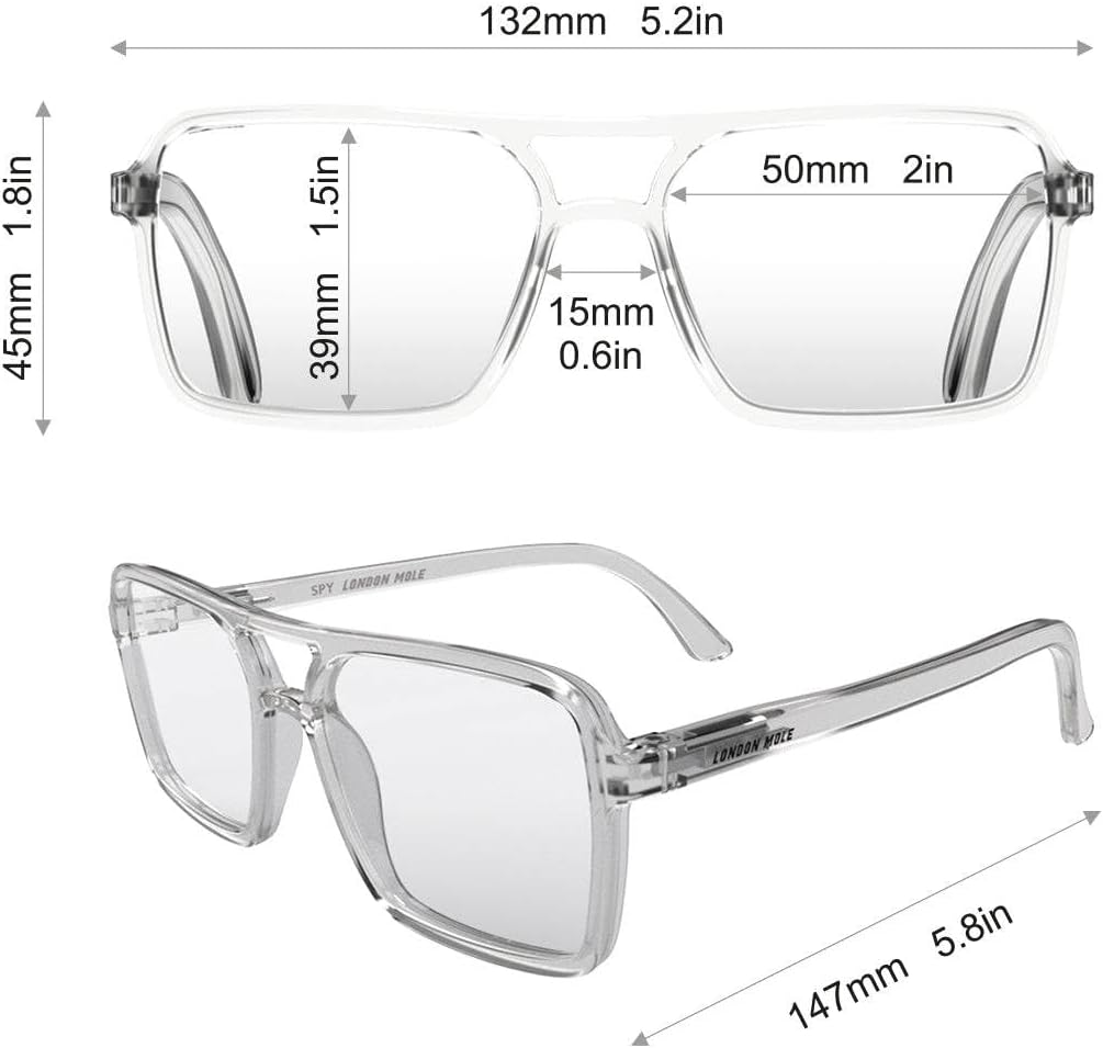 LONDON MOLE® Spy reading glasses | Cool square shaped pilot style readers | Men’s Women’s Unisex | Spring hinges - Image 6