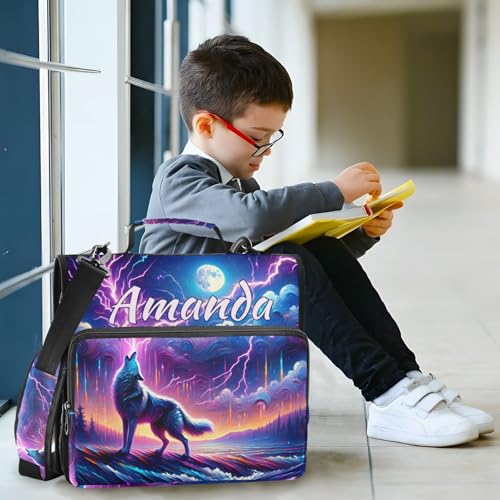 Image of Custom 3 Ring Zipper Binder Galaxy Forest Wolves Personalized Name 1.5 inch Binders Large Capacity Multi Pockets for School Office Supplies