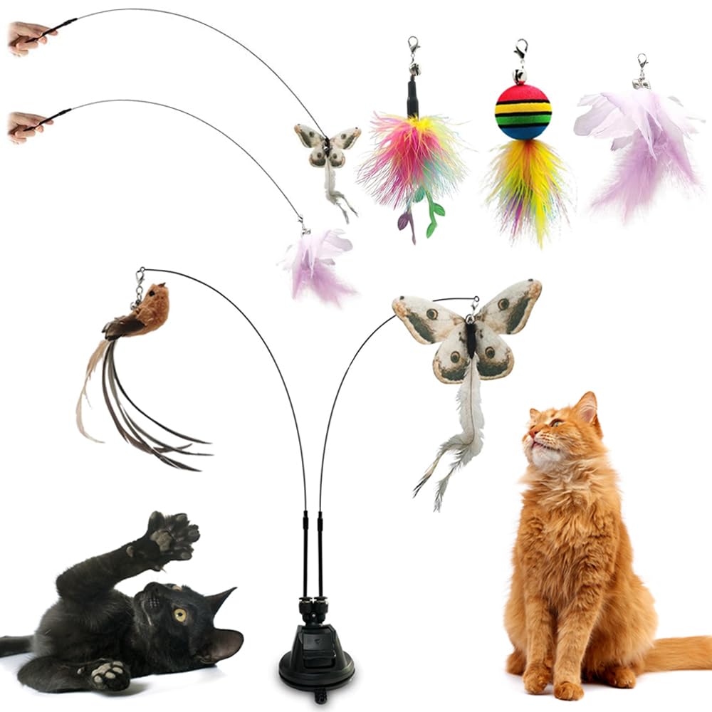 UGBO Juguete Interactivo Para Gatos Con Ventosa, Plumas, Caña Y Varita Mágica - Campanas Para Ejercitar Gatos Y Gatitos