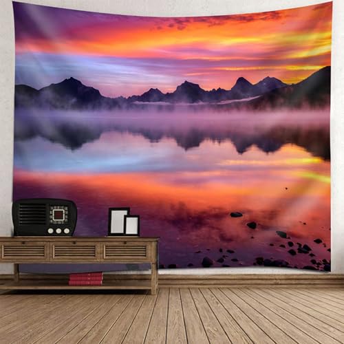 Tapiz de tela decorativo de paisaje de lago y montaña para dormitorio infantil