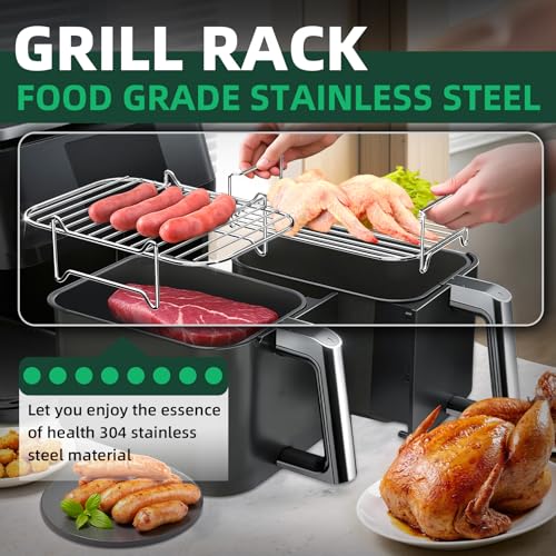 2Pcs Ninja Air Fryer Accessories, Air Fryer Racks 304 Stainless Steel, Airfryer Rack for Dual Drawer AF300UK AF400UK 7.6L-10.4L Compatible with Ninja, Cosori, Russell Hobbs Double Drawer Airfryer - Image 6