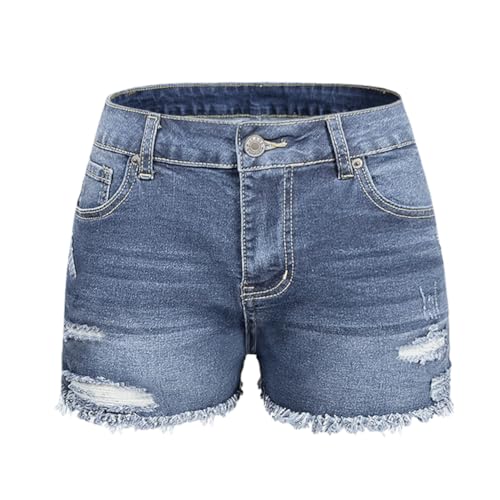 BIUDI FOX Women Mid Rise Stretchy Ripped Jeans Shorts Frayed Raw