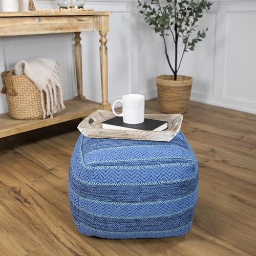 Northlight Striped Woven Cotton Square Pouf - 14