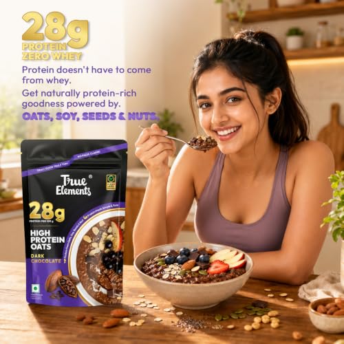 Image of True Elements 28g High Protein Oats 400g | High Protein Breakfast Oats with 28g Protein | High Fibre | No Added Sugar | Healthy Breakfast Cereal