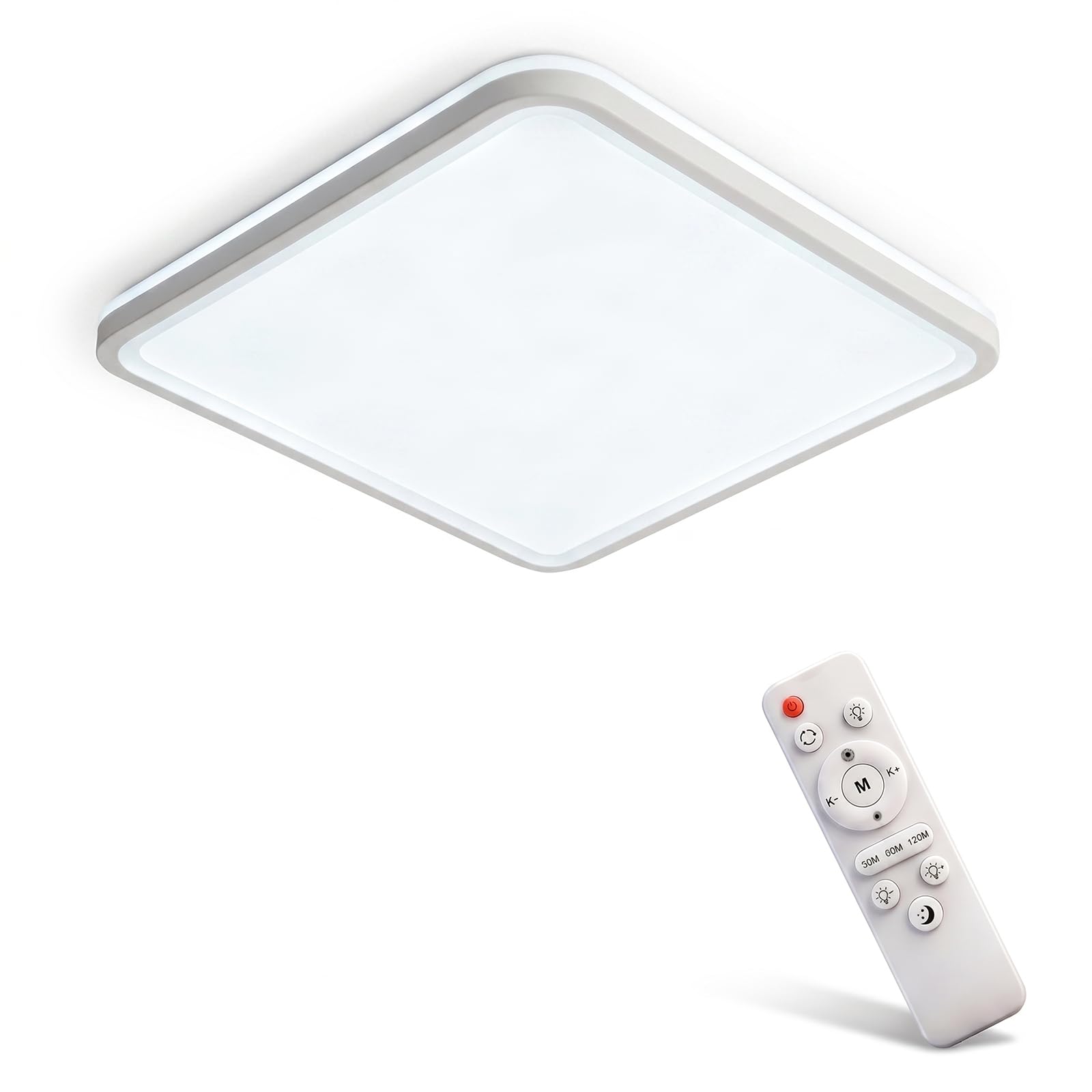 LUM9EX8 Dimmable LED Ceiling Light with Remote Control, 3200LM 29cm Ultra Slim 2.5cm Square Flush Mount, IP44 Waterproof for Bedroom, Living Room, Kitchen, Bathroom, White [Energy Class E]
