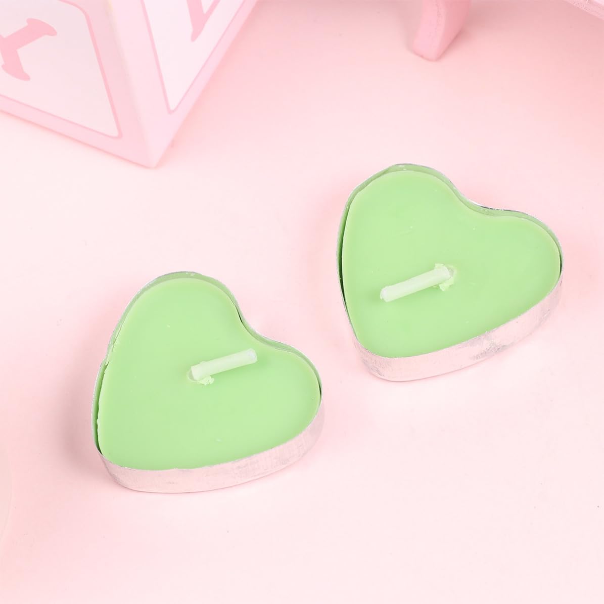 100 Velas de Corazón sin Humo para Decoración de Bodas y Eventos Románticos, Hechas de Parafina Verde, Ideales para Ambiente Interior