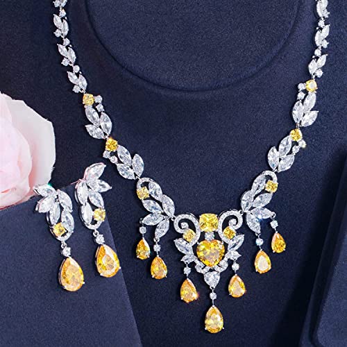 Collier de mariage jaune avec zircon cubique et boucles d'oreilles en strass