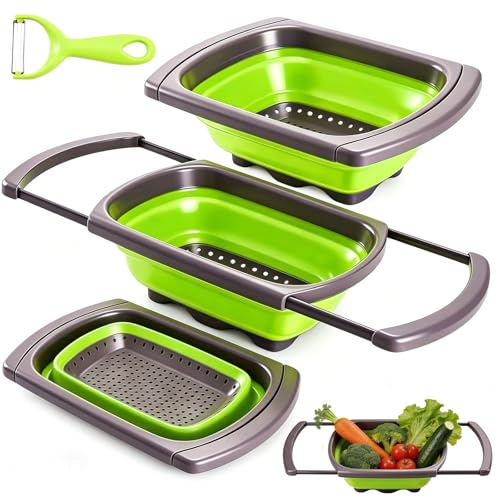 6 Quart Collapsible Colander Strainer 2026 New Silicone Foldable Colander for Kitchen Sink Strainer Basket for Draining Pasta Vegetable Fruits Suitable for All Sink