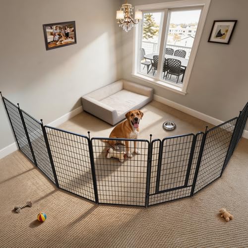 Image of FXW Rollick Dog Playpen Wall Connection Set for Indoor and Yard, 50 Inch 8 Panels for Large Dogs with 4 Fence-to-Wall Anchors, Black | Patented