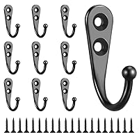 Heyu-Lotus 10 Stück Haken zum Schrauben, an der Wand befestigte Haken Garderobenhaken Schwarz mit 20 Stück Schrauben für Schlafzimmer, Badezimmer