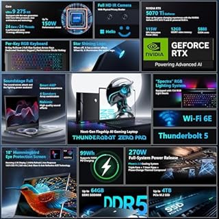 Thunderobot Zero 18 Pro 5070 Ti Gaming Laptop, 18" QHD+ 240Hz Hummingbird Display, Core Ultra 9 275HX, GeForce RTX 5070 Ti, 32GB DDR5, 2TB SSD, Per-Key RGB, FHD IR Camera, Wi-Fi 6E, Win 11 Home