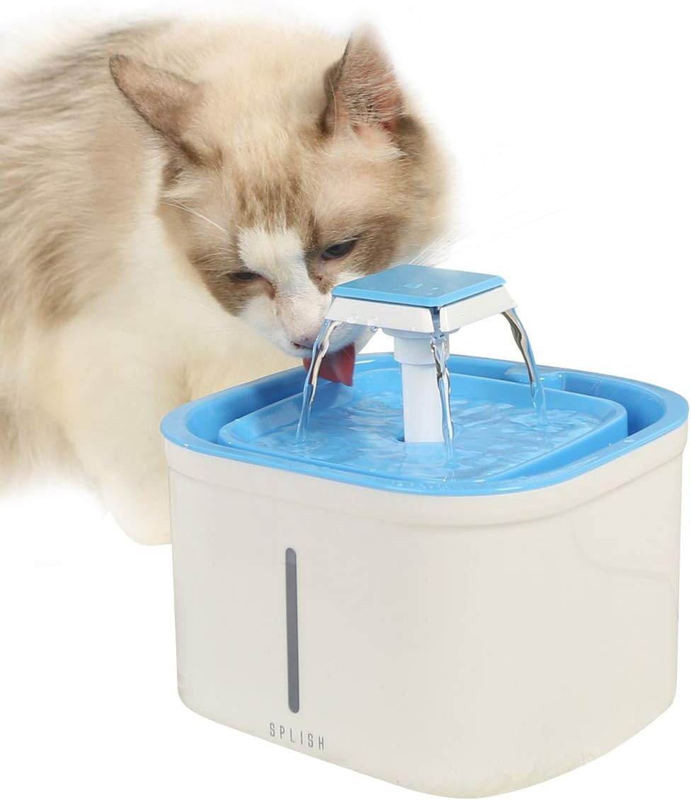 Splish Pet Water Fountain for Cats and Small Dogs - Automatic Water Bowl Drinker Dispenser with 3 Purifier Filters (Blue)