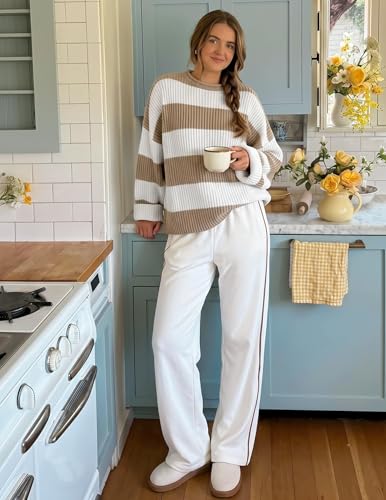 Image of ZESICA Women's 2025 Fall Long Sleeve Oversized Striped Color Block Comfy Loose Crew Neck Knitted Pullover Sweater