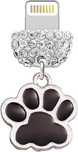 ELISE & FONDA CP555 Puerto de carga USB Crystal Anti Dust Plug Little Cat Paw Phone Charm para iPhone 131211XS MAXXRX8 Plus76S8SE iPad iPod (negro),